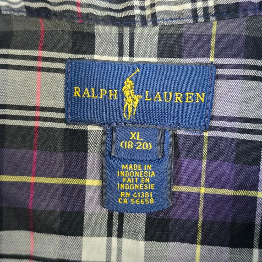 Kids Ralph Lauren Plaid Button Down‎ Shirt XL 18-20 Long Sleeve Casual School